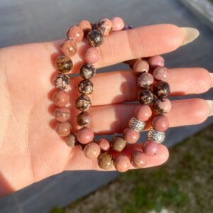 Rhodonite bead crystal bracelet