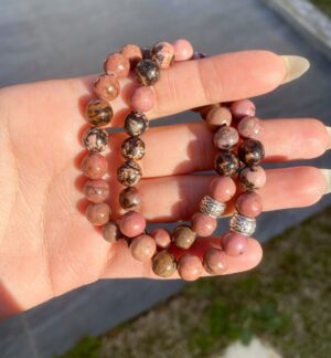 Rhodonite bead crystal bracelet